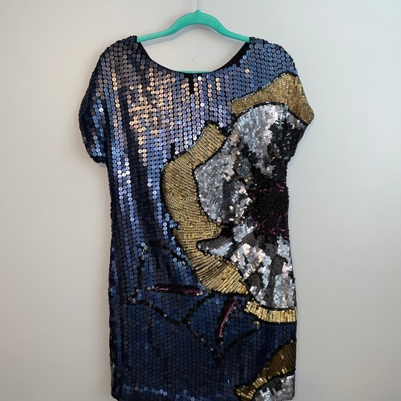Vintage French Connection Sequin Floral Mini Dress Size 8 - Picture 6 of 8